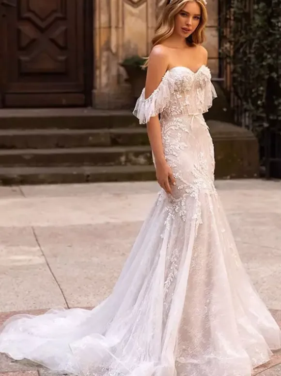 Mermaid Wedding Dress Lace Dress Sweetheart Neck Natural Waist Lace With Train Bridal Gowns