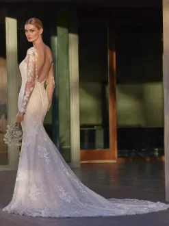 Mermaid Wedding Dress Illusion Neckline Long Sleeves Natural Waist Lace With Train Bridal Gowns