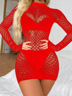 Mesh Fishnet Chemises Women Dress Black Babydoll Bodysuit See Through Lingerie