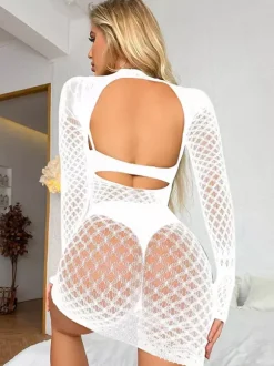 Mesh Fishnet Chemises Women Dress Black Babydoll Bodysuit See Through Lingerie