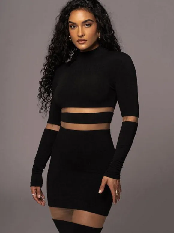 Mesh Patchwork Dress Long Sleeves See Through Party Bodycon Dresses