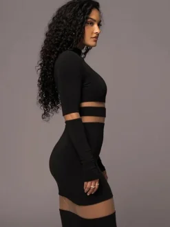 Mesh Patchwork Dress Long Sleeves See Through Party Bodycon Dresses
