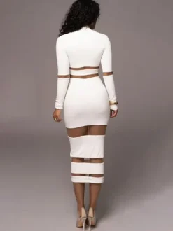 Mesh Patchwork Dress Long Sleeves See Through Party Bodycon Dresses