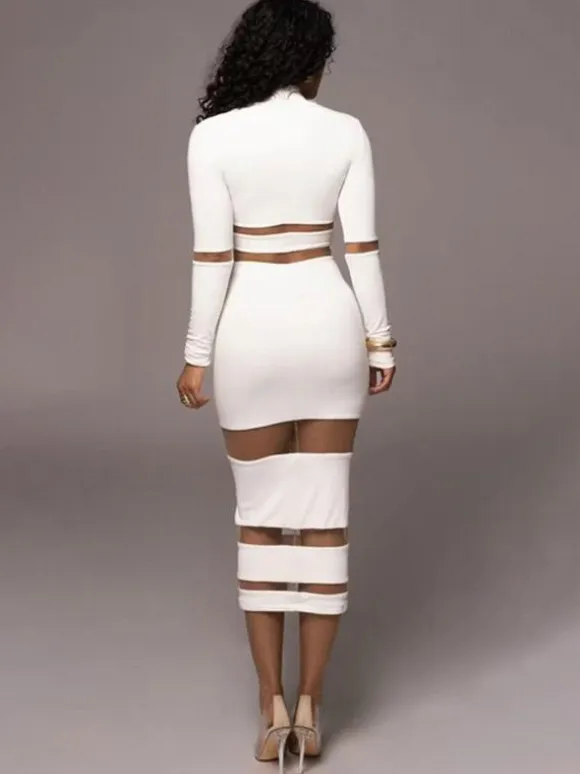 Mesh Patchwork Dress Long Sleeves See Through Party Bodycon Dresses