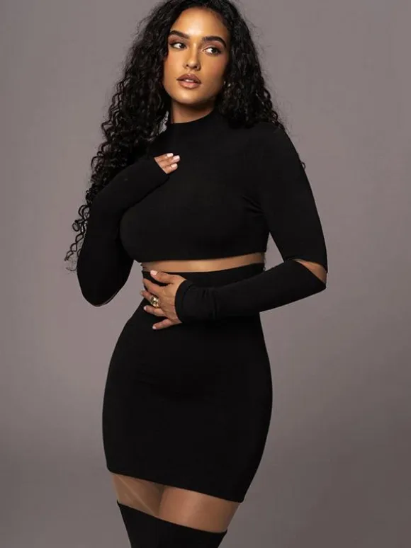 Mesh Patchwork Dress Long Sleeves See Through Party Bodycon Dresses