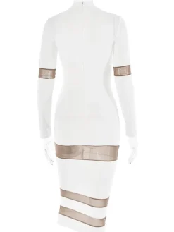 Mesh Patchwork Dress Long Sleeves See Through Party Bodycon Dresses