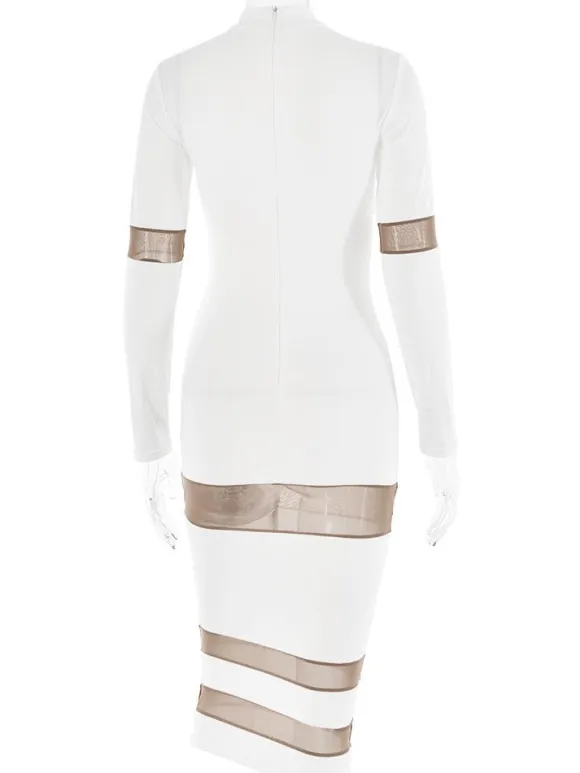 Mesh Patchwork Dress Long Sleeves See Through Party Bodycon Dresses