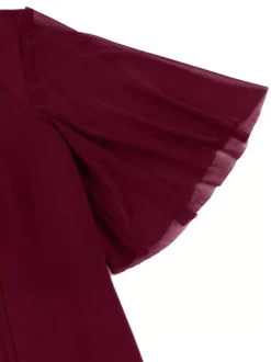 Mesh Patchwork Sheer Sleeve Round Neck Elegant Party Flare Dress For Women 2026