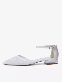 Mesh Wedding Guest Shoes Pointed Toe Beaded Flat Bridal Shoes