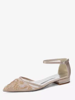 Mesh Wedding Guest Shoes Pointed Toe Beaded Flat Bridal Shoes