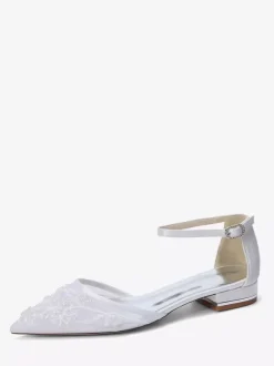 Mesh Wedding Guest Shoes Pointed Toe Beaded Flat Bridal Shoes