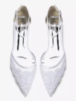 Mesh Wedding Guest Shoes Pointed Toe Beaded Flat Bridal Shoes
