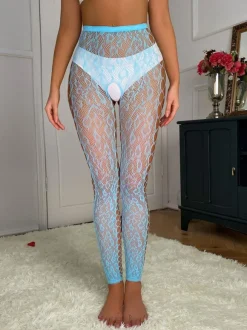 Mesh Leggings Women Black Nylon Cut Out Sexy Pantyhose Lingerie
