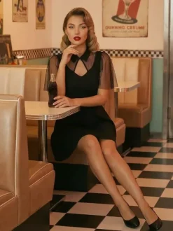 Mesh Patchwork Hollow Out Neckline A Line Skater Dress For Women 2026