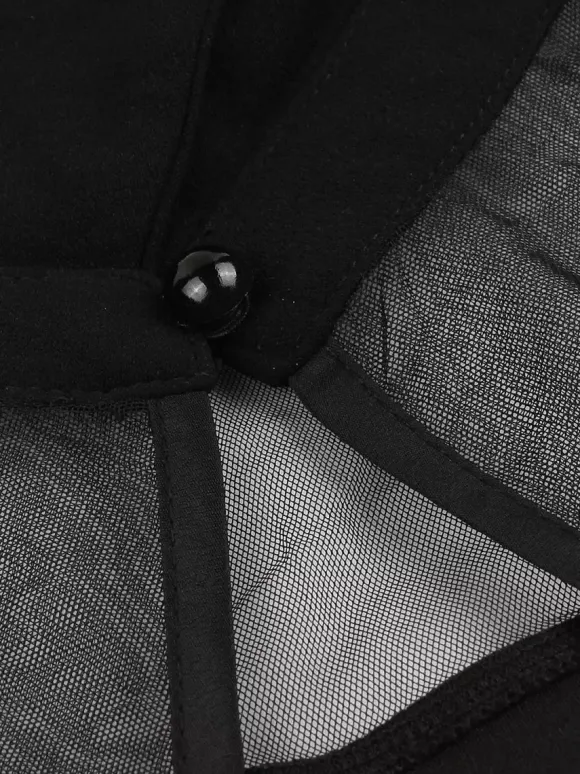Mesh Patchwork Hollow Out Neckline A Line Skater Dress For Women 2026