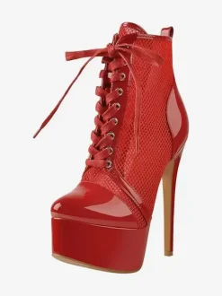 Mesh Platform Sexy Ankle Boots Womrn Lace Up High Heel Booties Plus Size
