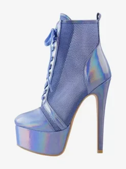 Mesh Platform Sexy Ankle Boots Womrn Lace Up High Heel Booties Plus Size