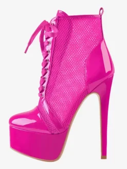 Mesh Platform Sexy Ankle Boots Womrn Lace Up High Heel Booties Plus Size