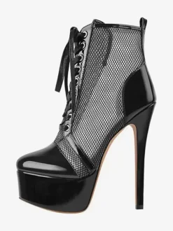 Mesh Platform Sexy Ankle Boots Womrn Lace Up High Heel Booties Plus Size