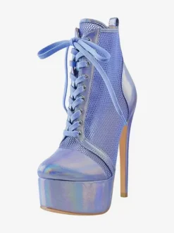 Mesh Platform Sexy Ankle Boots Womrn Lace Up High Heel Booties Plus Size