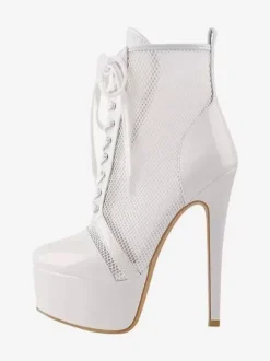 Mesh Platform Sexy Ankle Boots Womrn Lace Up High Heel Booties Plus Size