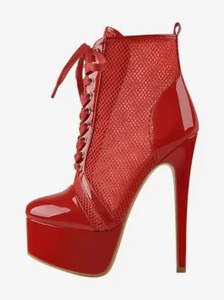 Mesh Platform Sexy Ankle Boots Womrn Lace Up High Heel Booties Plus Size