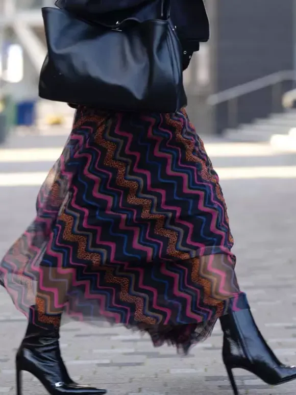 Mesh Skirt With Wavy Stripes Flowing Long Skirt For Women 2026