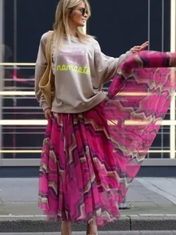 Mesh Skirt With Wavy Stripes Flowing Long Skirt For Women 2026