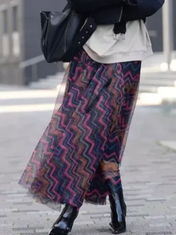 Mesh Skirt With Wavy Stripes Flowing Long Skirt For Women 2026