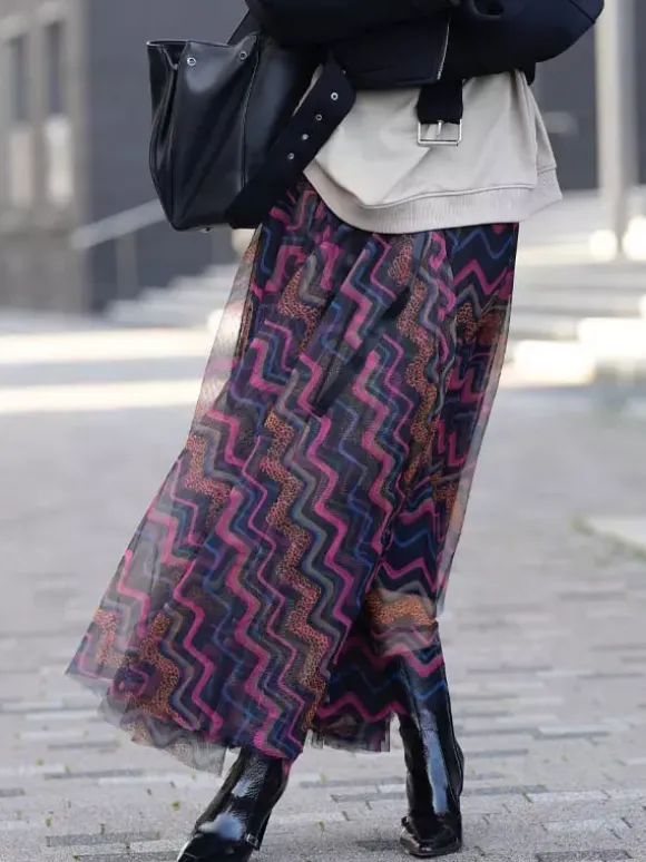 Mesh Skirt With Wavy Stripes Flowing Long Skirt For Women 2026