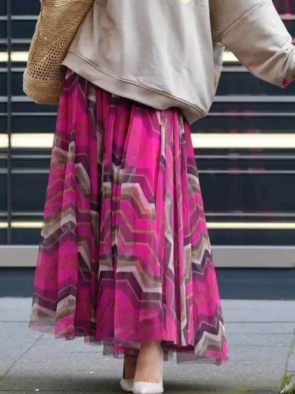 Mesh Skirt With Wavy Stripes Flowing Long Skirt For Women 2026