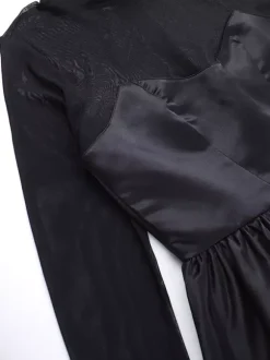 Mesh Sleeve Mini Dress For Women - Black Elegant Mock Neck Puff Skater - Spring Evening Cocktail 2026