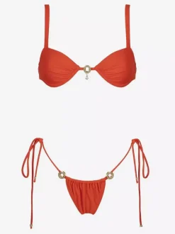 Metal Decoration Red Sexy Bikini Swimsuit For Summer Beach 2026