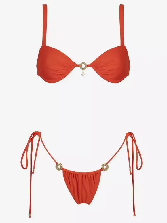 Metal Decoration Red Sexy Bikini Swimsuit For Summer Beach 2026