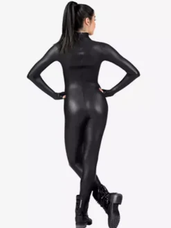 Metallic Black Catsuit Shiny Carnival Jumpsuit For Women