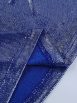 Metallic One-Shoulder Maxi Dress For Women - Royal Blue Ruched High Slit Slim Fit Gown - Spring Cocktail Party Wear 2026