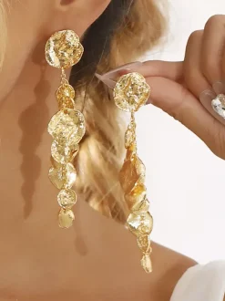 Metal Long Disc Drop Earrings For Women 2026