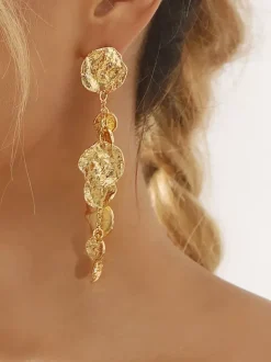 Metal Long Disc Drop Earrings For Women 2026