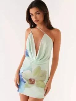 Midi Dress Floral Print Chiffon Chic Straps Neck Sleeveless Daily Summer Dresses