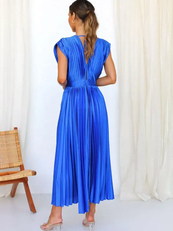 Midi Dress V-Neck Sleeveless Casual Oversized Pleated Party Prom Dress