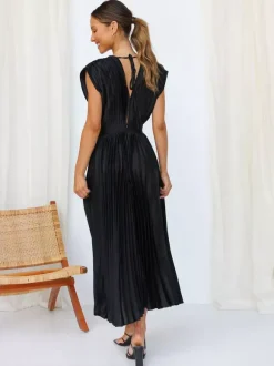 Midi Dress V-Neck Sleeveless Casual Oversized Pleated Party Prom Dress