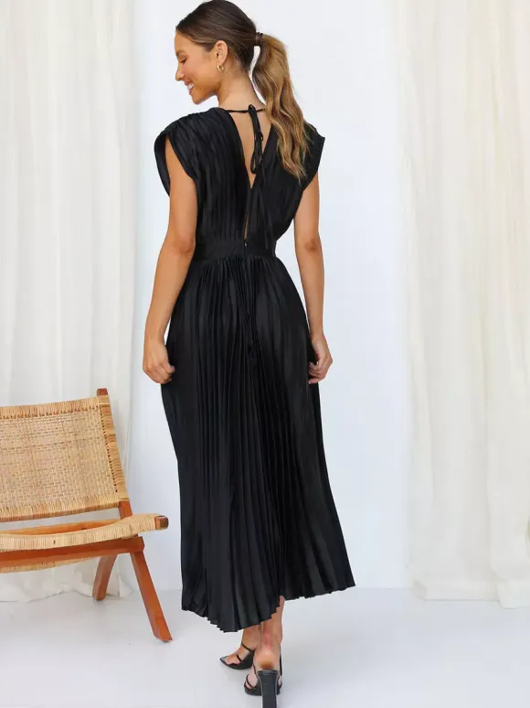 Midi Dress V-Neck Sleeveless Casual Oversized Pleated Party Prom Dress