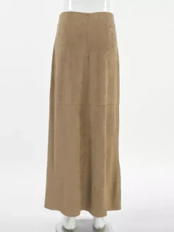 Midi Skirt Soft Suede Fabric High Waist Back Slit Vintage Midi Skirt