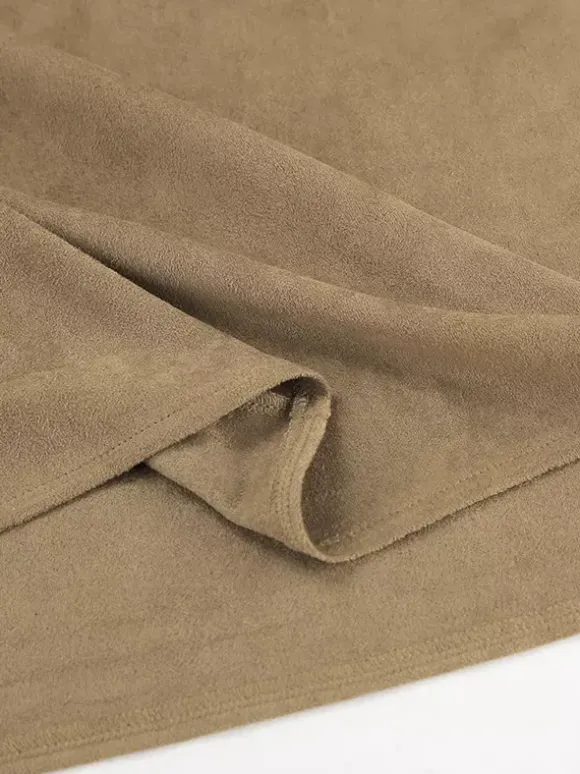 Midi Skirt Soft Suede Fabric High Waist Back Slit Vintage Midi Skirt