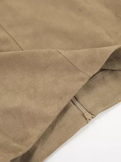Midi Skirt Soft Suede Fabric High Waist Back Slit Vintage Midi Skirt
