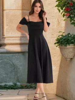 Midi Slip Dress With Off-Shoulder And A-line Silhouette For Summer Party 2026