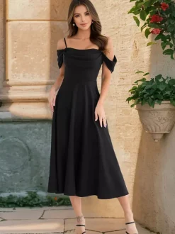 Midi Slip Dress With Off-Shoulder And A-line Silhouette For Summer Party 2026