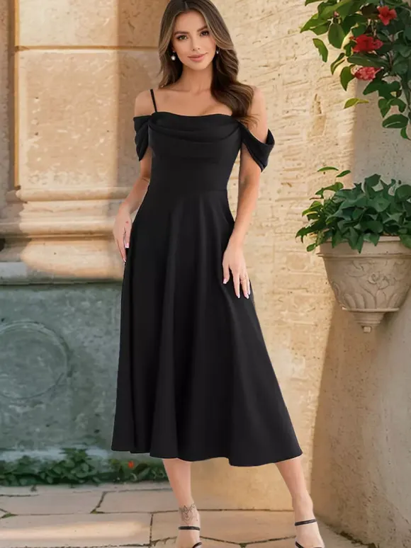 Midi Slip Dress With Off-Shoulder And A-line Silhouette For Summer Party 2026