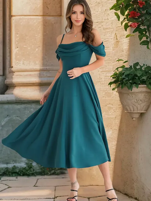 Midi Slip Dress With Off-Shoulder And A-line Silhouette For Summer Party 2026