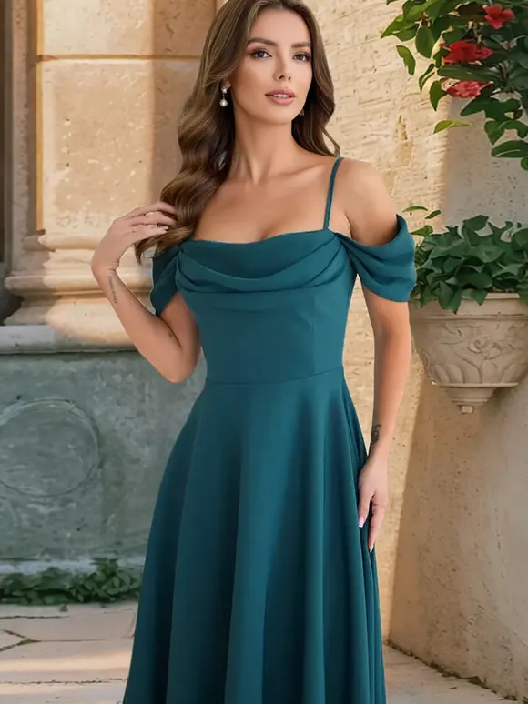 Midi Slip Dress With Off-Shoulder And A-line Silhouette For Summer Party 2026